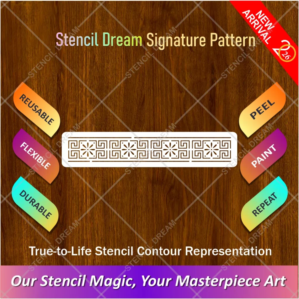 Botanic Greek Key Border Flexible Stencil for applying floral meander wall borders