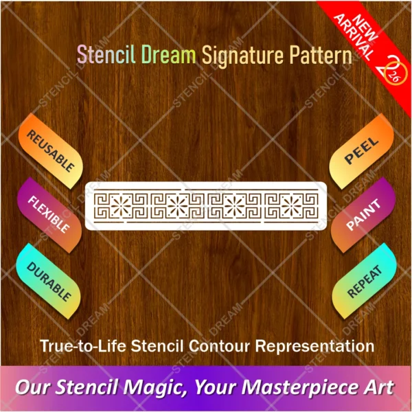 Botanic Greek Key Border Flexible Stencil for applying floral meander wall borders