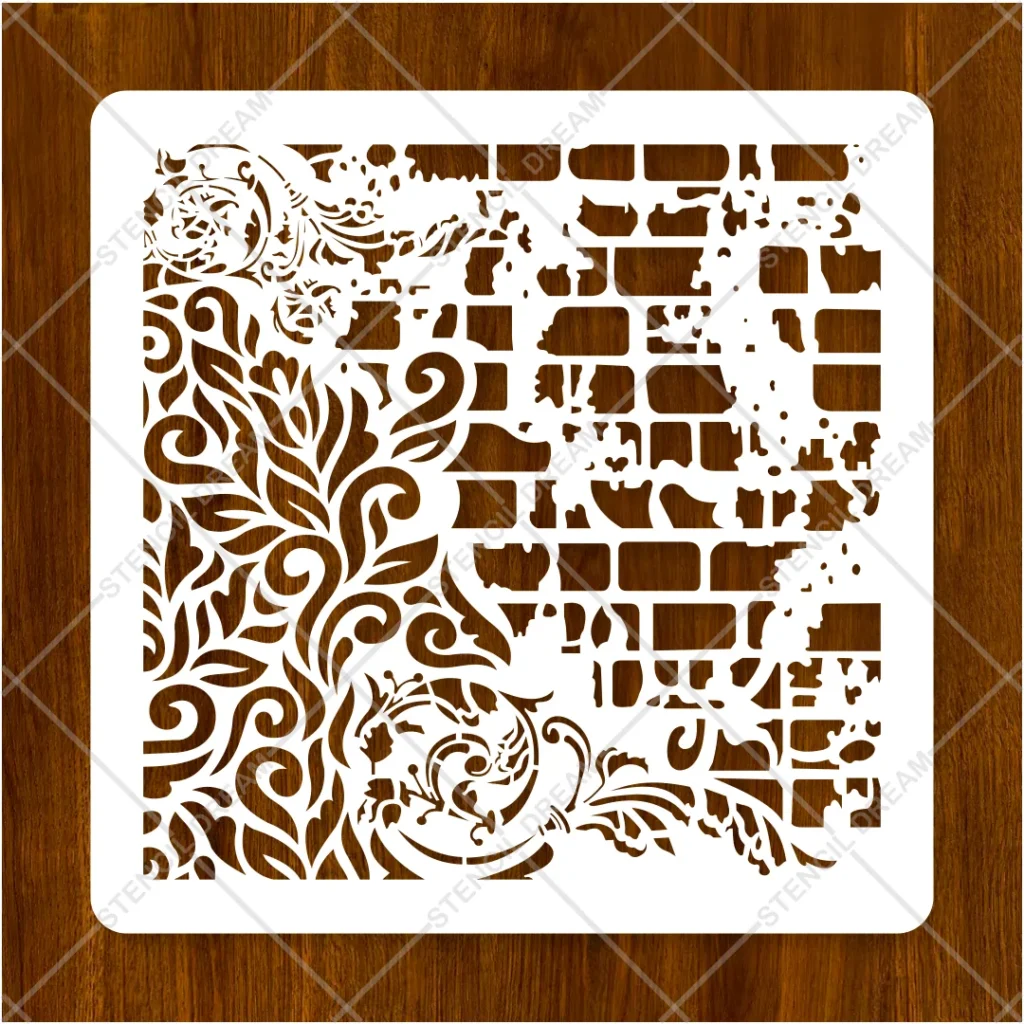 Painting a modern red brick pattern on a living room feature wall using a stencil roller.
