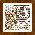 Painting a modern red brick pattern on a living room feature wall using a stencil roller.
