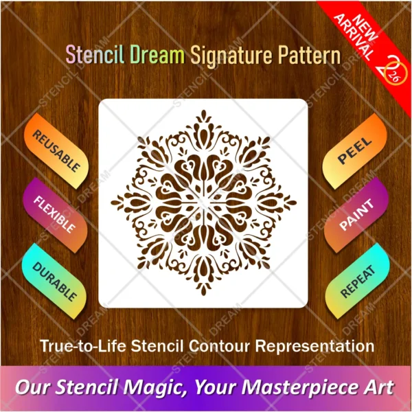 Reusable Classic Round Flower Pattern Stencil for painting walls and crafts