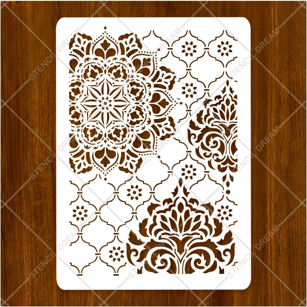 Painting a wooden table using Moroccan Floral Mandala Painting Flexible Stencil