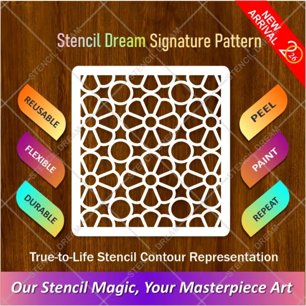White reusable geometric floral stencil pattern