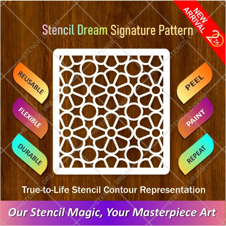 White reusable geometric floral stencil pattern