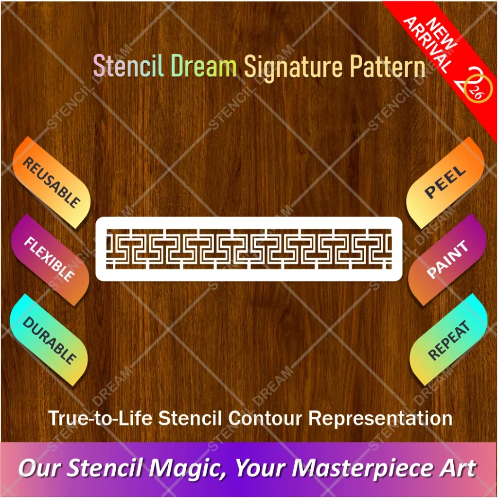 Classic Greek Meander geometric border stencil template on a white background.