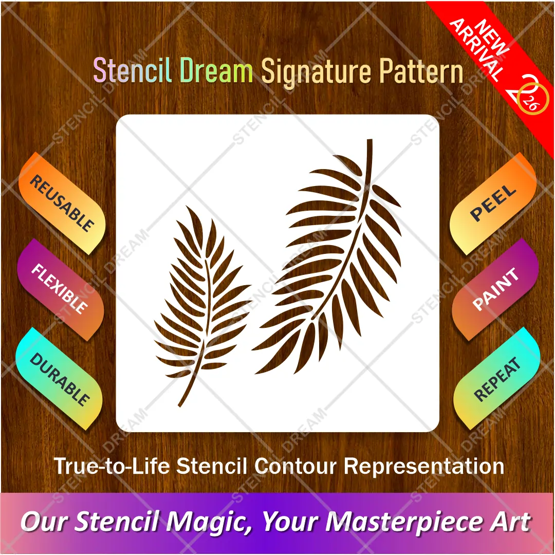 reusable-flexible-palm-leaves-wall-stencil-main Reusable Flexible Palm Leaves Wall Stencil for painting botanical wall art