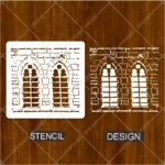 Arch window and brick wall stencil for painting canvas and furniture