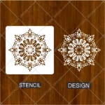Classic Round Flower Pattern Stencil applied on an accent living room wall