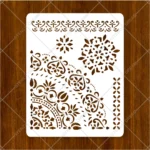 Close-up view of detailed leaf scrollwork on Floral Ornamental Corner & Border Flexible Stencil
