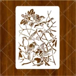 Close-up view of delicate feather and leaf cutouts on Nature Songbird Branch Flexible Stencil