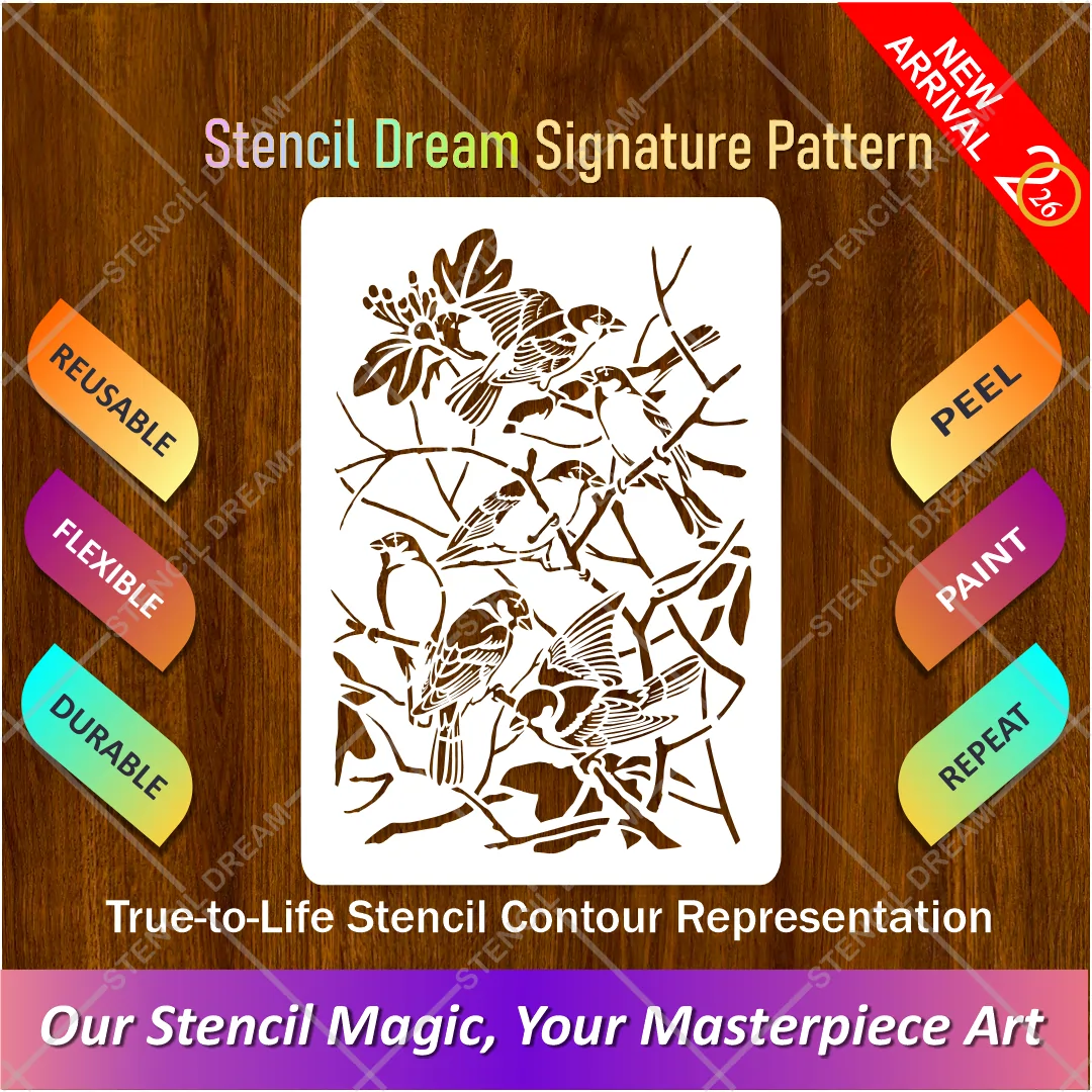 nature-songbird-branch-flexible-stencil-main.webp Nature Songbird Branch Flexible Stencil for painting songbird wall murals