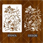 Nature Songbird Branch Flexible Stencil applied on a bedroom feature wall
