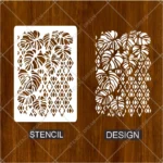 Modern Monstera Pattern Flexible Stencil applied on a living room accent wall