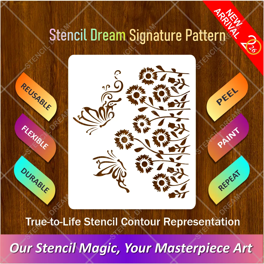 butterfly-floral-vine-flexible-stencil-main.webp Butterfly Floral Vine Flexible Stencil for painting garden wall murals