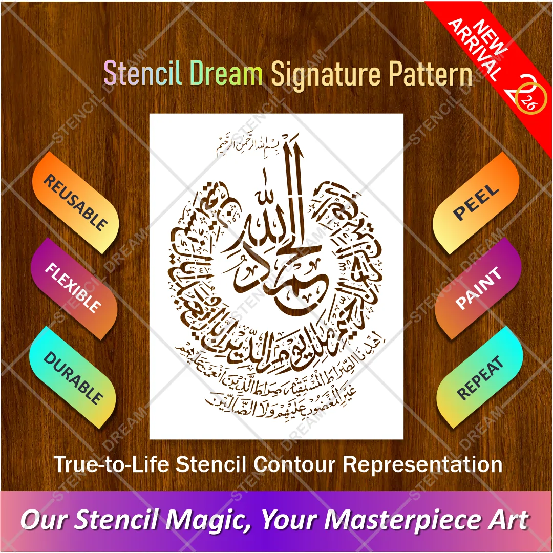 islamic-surah-fatiha-calligraphy-flexible-stencil-main.webp Islamic Surah Fatiha Calligraphy Flexible Stencil for painting sacred Quranic wall art