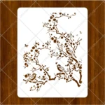 Close-up view of precise branch and bird cutouts on Cherry Blossom Bird Flexible Stencil