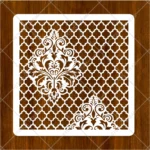 Close-up view of intricate damask lattice details on Damask Moroccan Tile Flexible Stencil