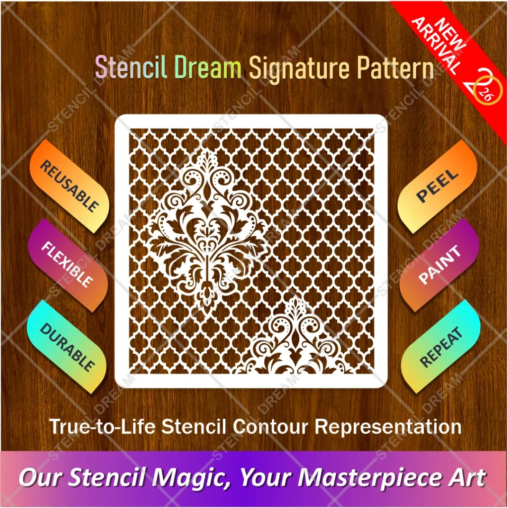 Damask Moroccan Tile Flexible Stencil for painting repeating Moroccan wall patterns