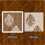 Damask Moroccan Tile Flexible Stencil applied on a living room feature wall