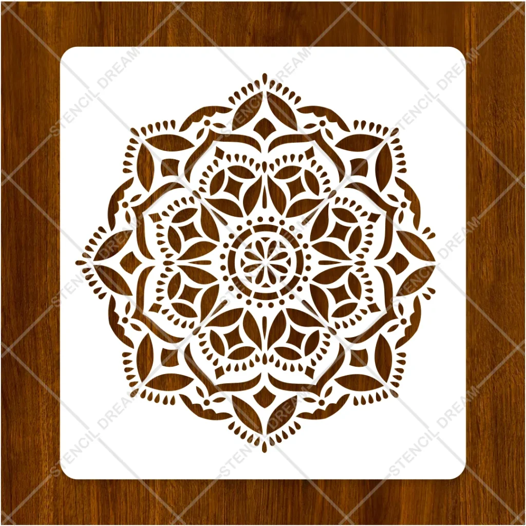 Close-up view of symmetrical vector details on Geometric Mandala Flower Flexible Stencil