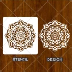 Geometric Mandala Flower Flexible Stencil applied on a bedroom accent wall